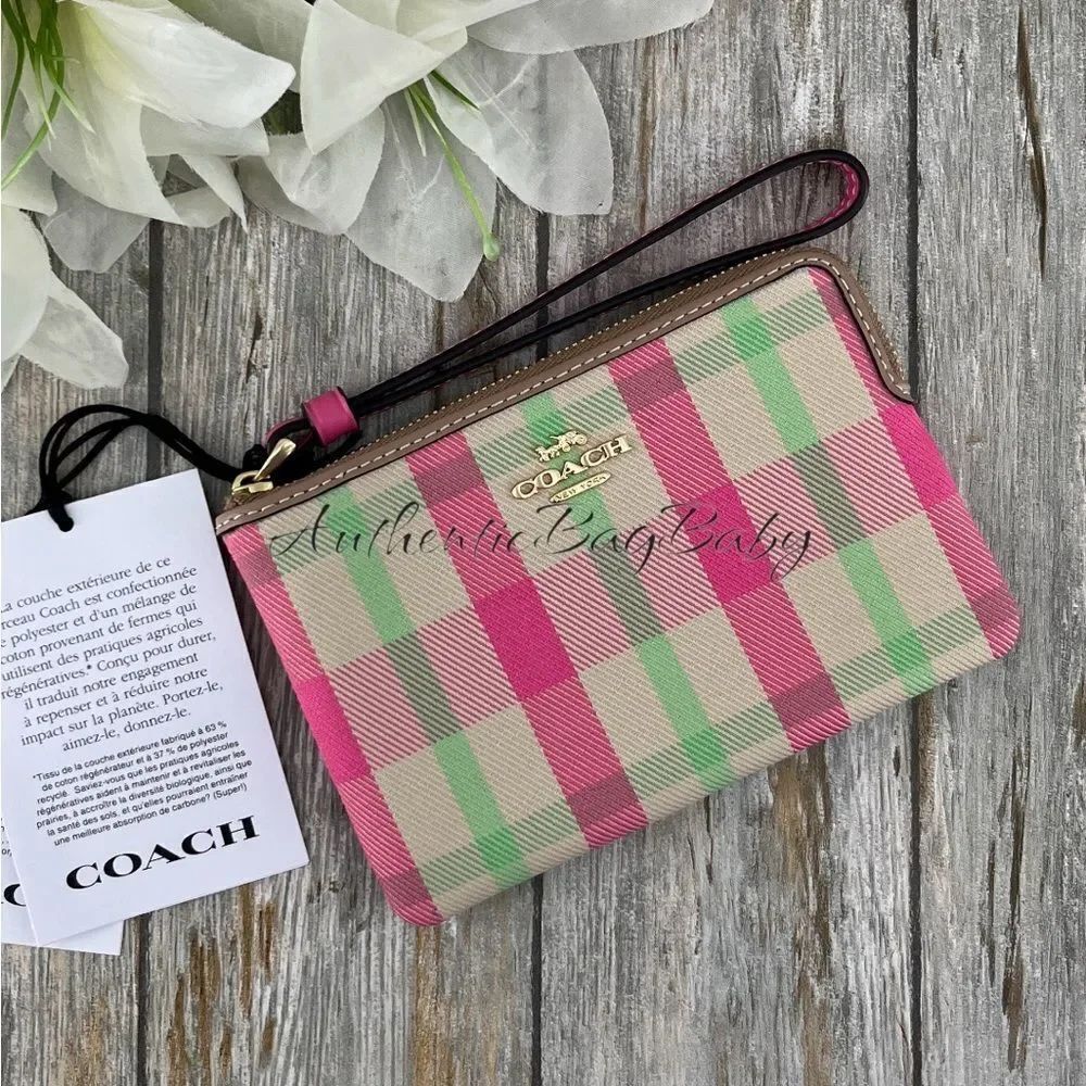 Corner Zip Wristlet With Plaid Print Wallet Bag Purse